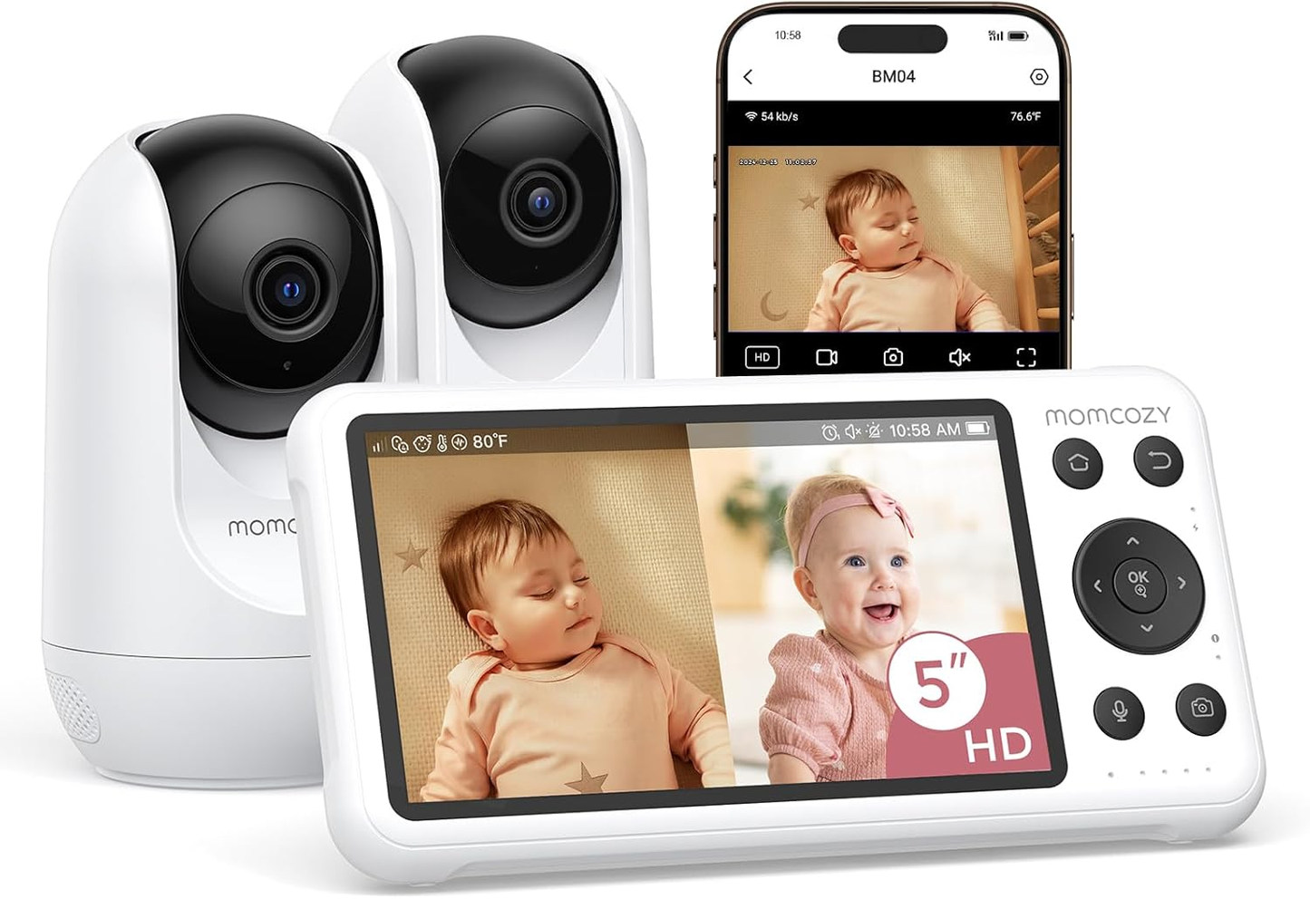 5" 1080P Baby Monitor with Camera, Cry Detection, Night Vision, Two-Way Audio & Long Battery Life