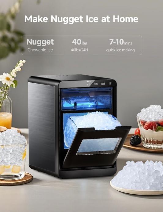 Countertop Nugget Ice Maker 40lbs/24H, Self-Cleaning Pebble Ice Machine for Home & Office
