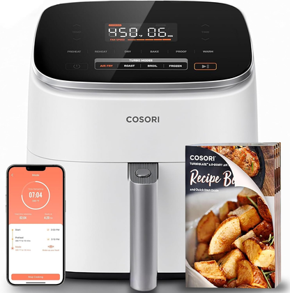 6 Qt Turbo Air Fryer, 9-in-1 Electric Air Fryer with PFAS-Free Ceramic Coating, Precise Heating, Air Fry, Roast, Bake, Broil, Dry, Reheat & Keep Warm