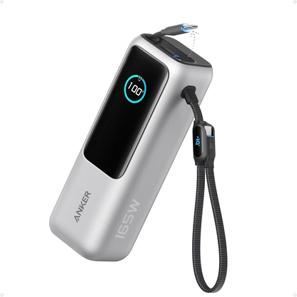 25,000mAh Laptop Power Bank, 165W Portable Charger with 3 USB-C Ports (100W Max Each), Built-in Retractable Cables, Flight-Approved Fast Charging for Laptop, Phone & USB-C Devices