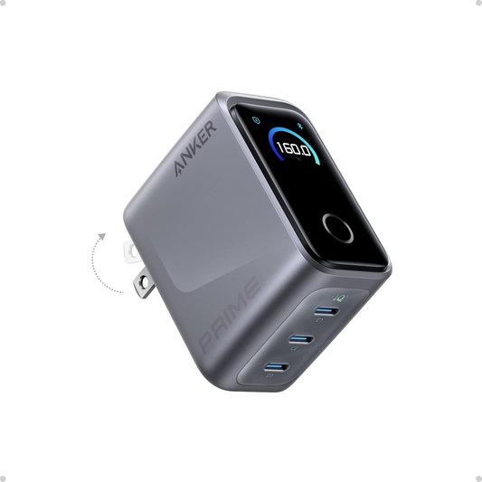 160W 3-Port GaN USB-C Charger, Compact Fast Charger with Smart Display & Touch Control, Up to 140W Single Device Charging, for Laptop & USB-C Devices (Cable Not Included, Non-Battery)