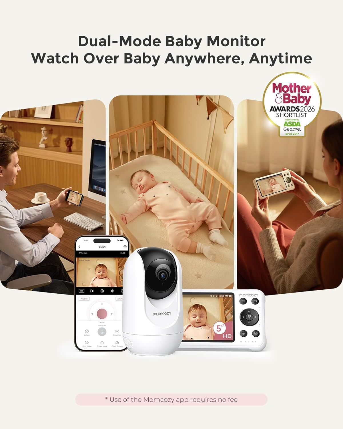 5" 1080P Baby Monitor with Camera, Cry Detection, Night Vision, Two-Way Audio & Long Battery Life