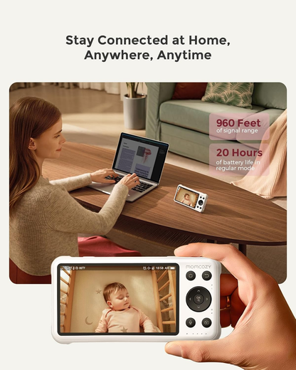 5" 1080P Baby Monitor with Camera, Cry Detection, Night Vision, Two-Way Audio & Long Battery Life