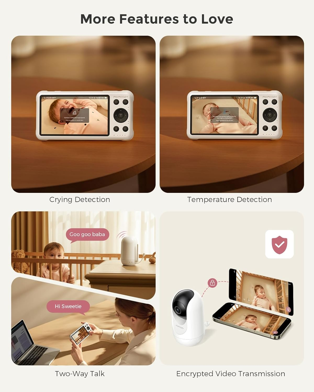 5" 1080P Baby Monitor with Camera, Cry Detection, Night Vision, Two-Way Audio & Long Battery Life