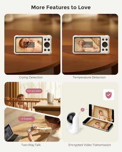 5" 1080P Baby Monitor with Camera, Cry Detection, Night Vision, Two-Way Audio & Long Battery Life