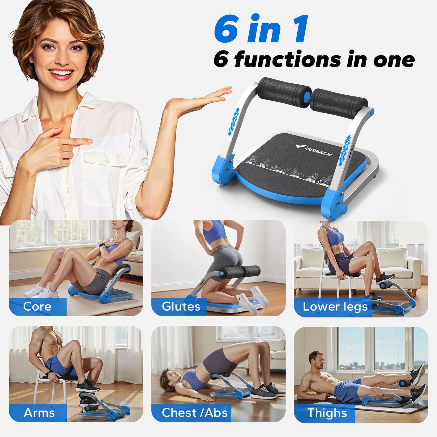 3-Gear Roll-Up Ab Crunch Equipment, Space Saving Home Abdominal Workout Trainer