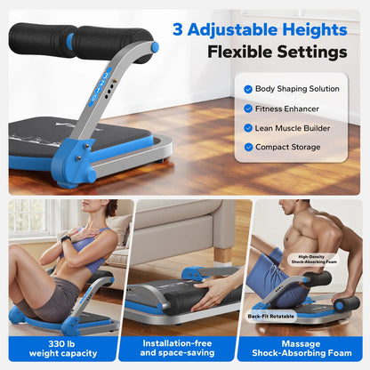 3-Gear Roll-Up Ab Crunch Equipment, Space Saving Home Abdominal Workout Trainer
