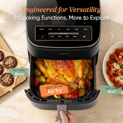 6 Qt Turbo Air Fryer, 9-in-1 Electric Air Fryer with PFAS-Free Ceramic Coating, Precise Heating, Air Fry, Roast, Bake, Broil, Dry, Reheat & Keep Warm
