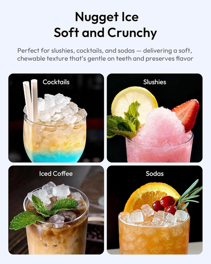 Countertop Nugget Ice Maker with Handle, Ready in 6 Mins, 34lbs/Day Pebble Ice Machine, Self-Cleaning, Portable Chewable Ice Maker for Home RV Party Camping