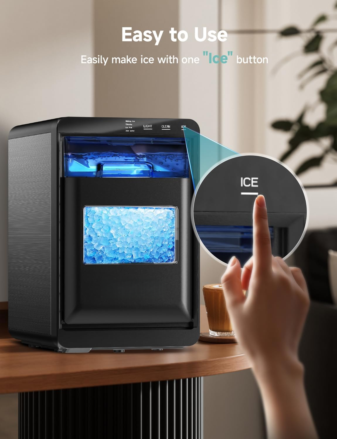 Countertop Nugget Ice Maker 40lbs/24H, Self-Cleaning Pebble Ice Machine for Home & Office