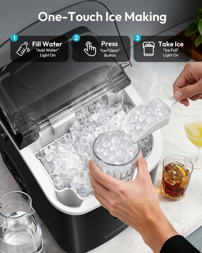 Countertop Nugget Ice Maker with Handle, Ready in 6 Mins, 34lbs/Day Pebble Ice Machine, Self-Cleaning, Portable Chewable Ice Maker for Home RV Party Camping