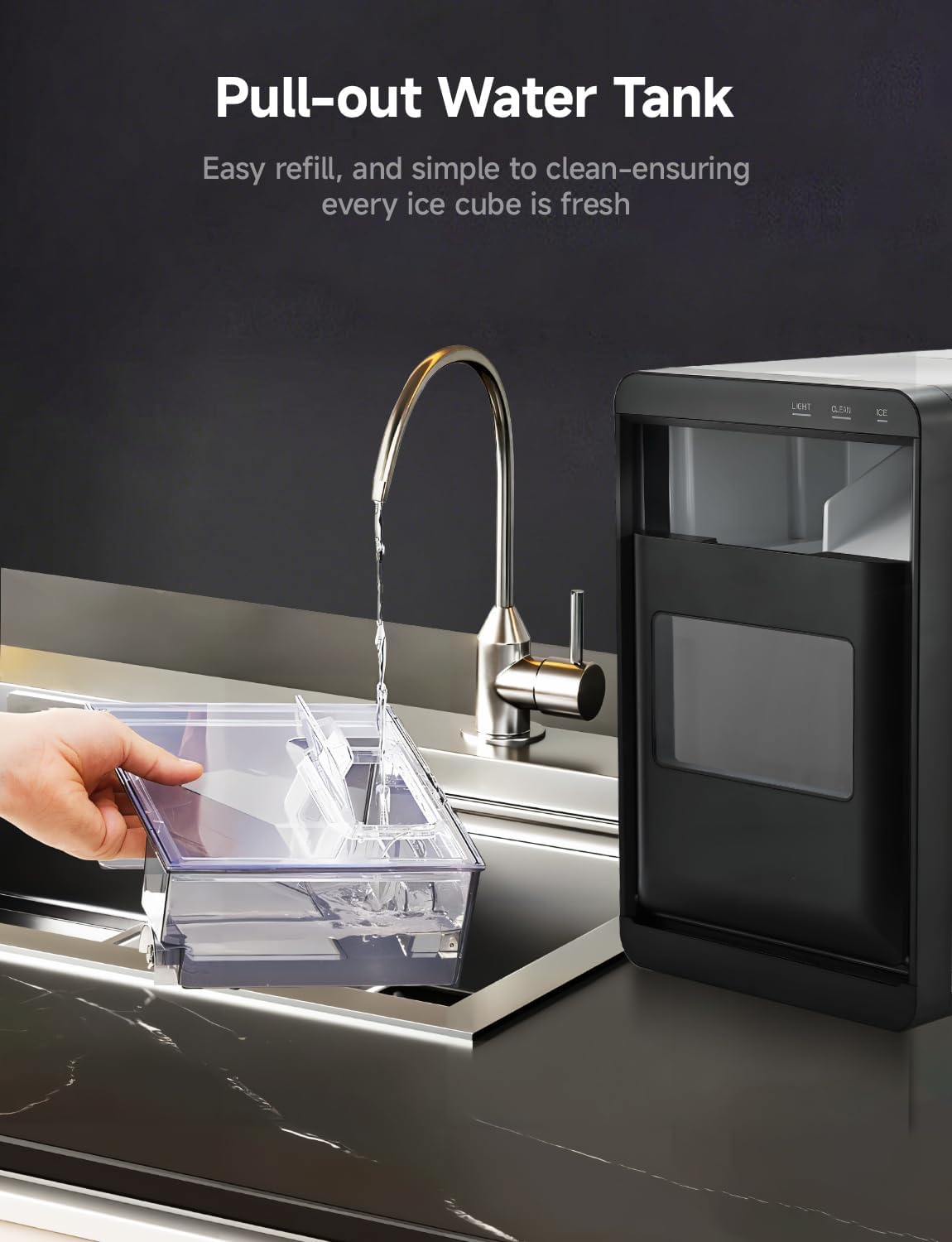 Countertop Nugget Ice Maker 40lbs/24H, Self-Cleaning Pebble Ice Machine for Home & Office