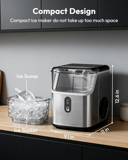 Countertop Nugget Ice Maker Machine, Ready in 7 Mins, 35lbs/24H Pebble Ice Maker with Self-Cleaning, Stainless Steel, Ice Basket & Scoop for Home Kitchen Office