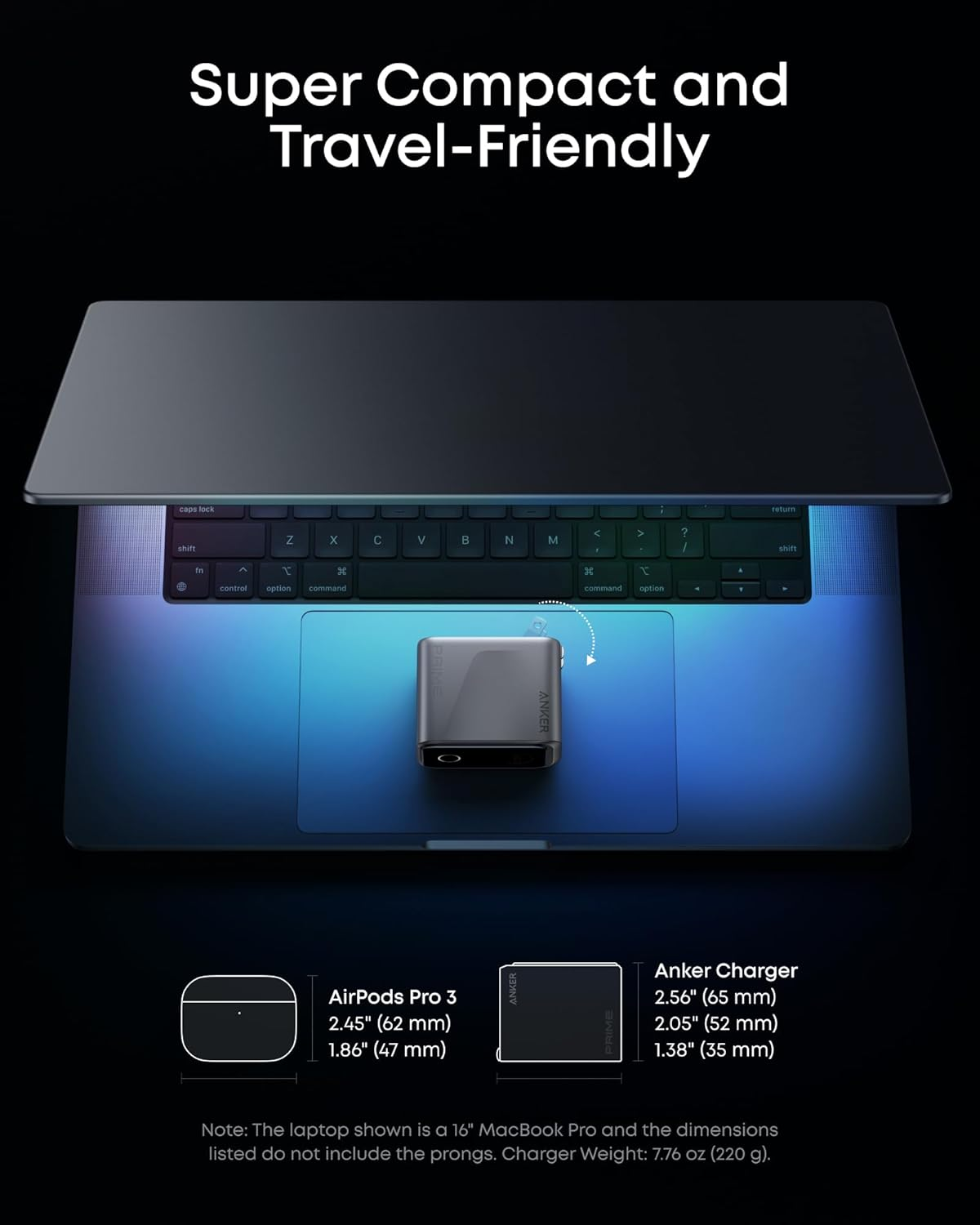 160W 3-Port GaN USB-C Charger, Compact Fast Charger with Smart Display & Touch Control, Up to 140W Single Device Charging, for Laptop & USB-C Devices (Cable Not Included, Non-Battery)