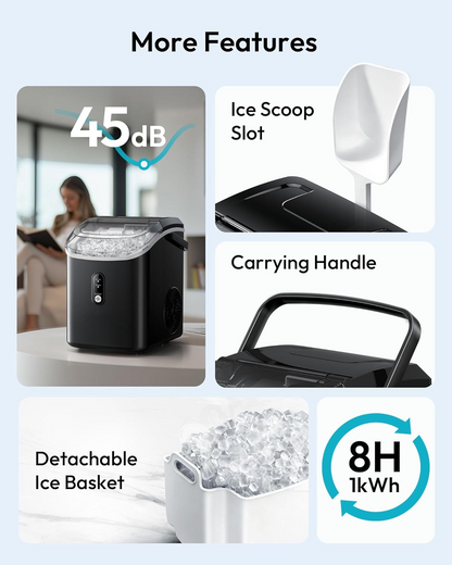 Countertop Nugget Ice Maker with Handle, Ready in 6 Mins, 34lbs/Day Pebble Ice Machine, Self-Cleaning, Portable Chewable Ice Maker for Home RV Party Camping