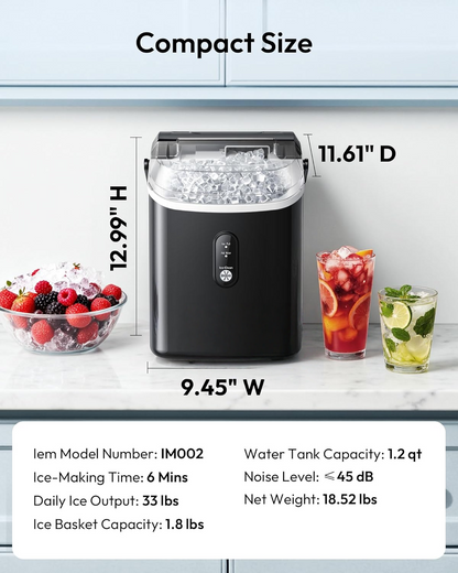 Countertop Nugget Ice Maker with Handle, Ready in 6 Mins, 34lbs/Day Pebble Ice Machine, Self-Cleaning, Portable Chewable Ice Maker for Home RV Party Camping